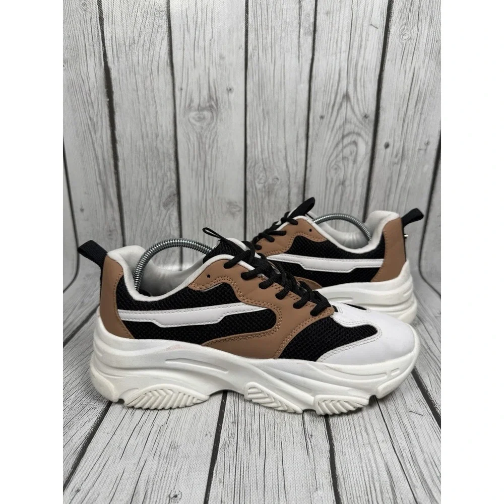 Madden NYC White Black Tan Chunky Platform Sneakers Women's Size 10